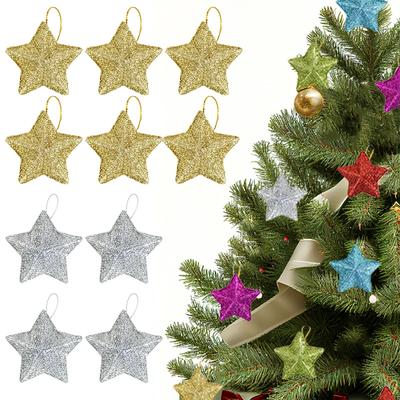 Gold Glitter Star Ornaments Christmas Tree Hanging Pendant 2026 Christmas Decorations for Home Navidad New Year Party DIY Gift