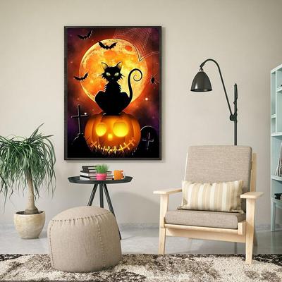 DIY 5D diamentowe malowanie obraz kota Halloween dynia pełne wiertło diamentowe mozaika haft diamentowy wzór zwierzęcy ścieg krzyżykowy