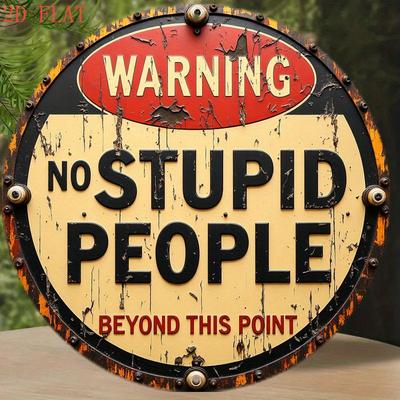 Pc Funny Warning Sign Vintage Humorous No Stupid People Beyond This Point Metal Wall Decor RedBlackBeige Retro