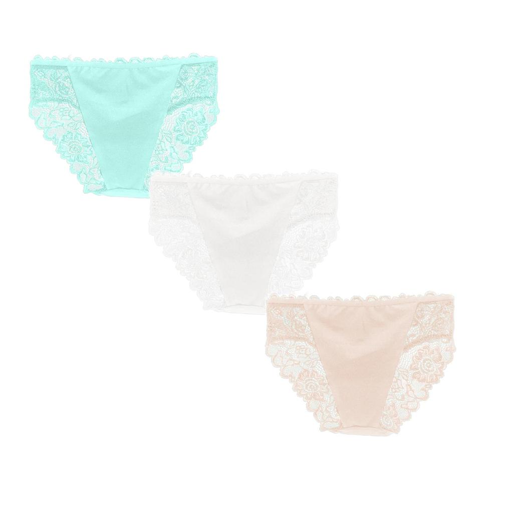 Women Lace Trim Panties Set of 3 Seamless Briefs with Floral Mesh Panels Soft Stretch Fabric Comfortable Fit