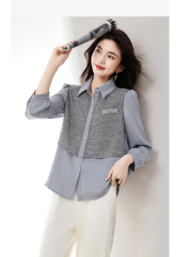 Casual collar, fashionable temperament, patchwork shirt, small shirt