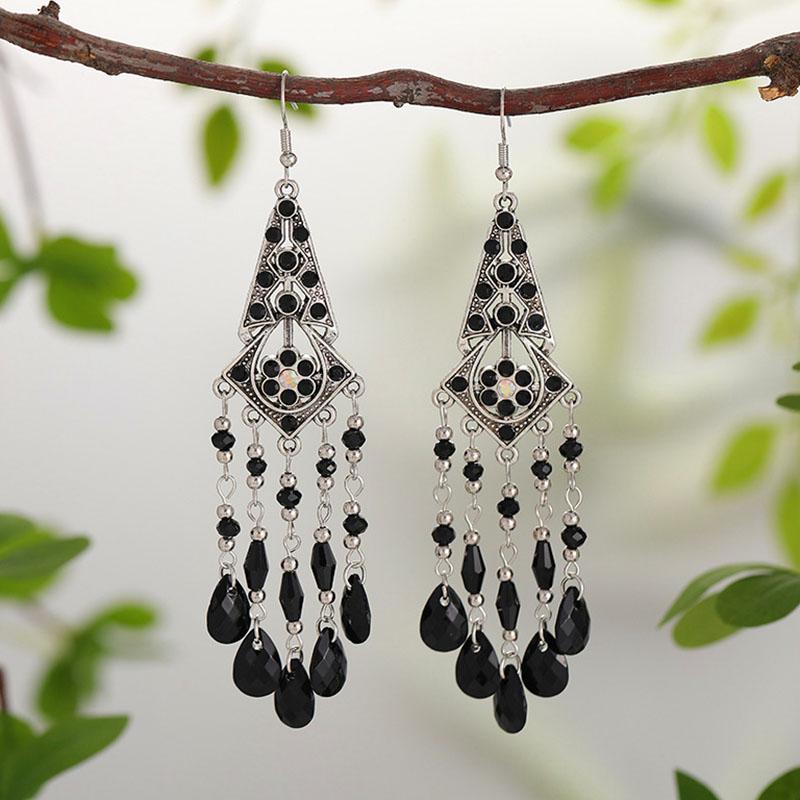 New Bohemian Rhinestone Water Drop Earrings for Women Ethnic Long Crystal Tassel Earring Party Vacation Jewelry