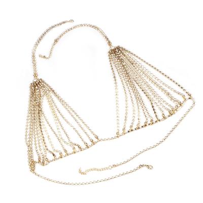 Women’s Fashion Retro Sexy Golden Crystal Alloy Bikini Bra Chains Jewelry Body Necklace