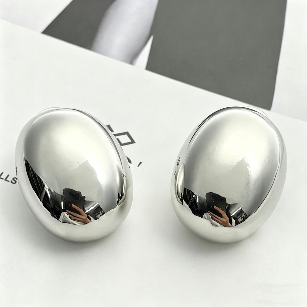 Oval Chunky Dome Earrings for Women, Gold Plated/Polished Silver Statement Earrings Hypoallergenic Bold Large Hoop Earrings Minimalist Jewelry