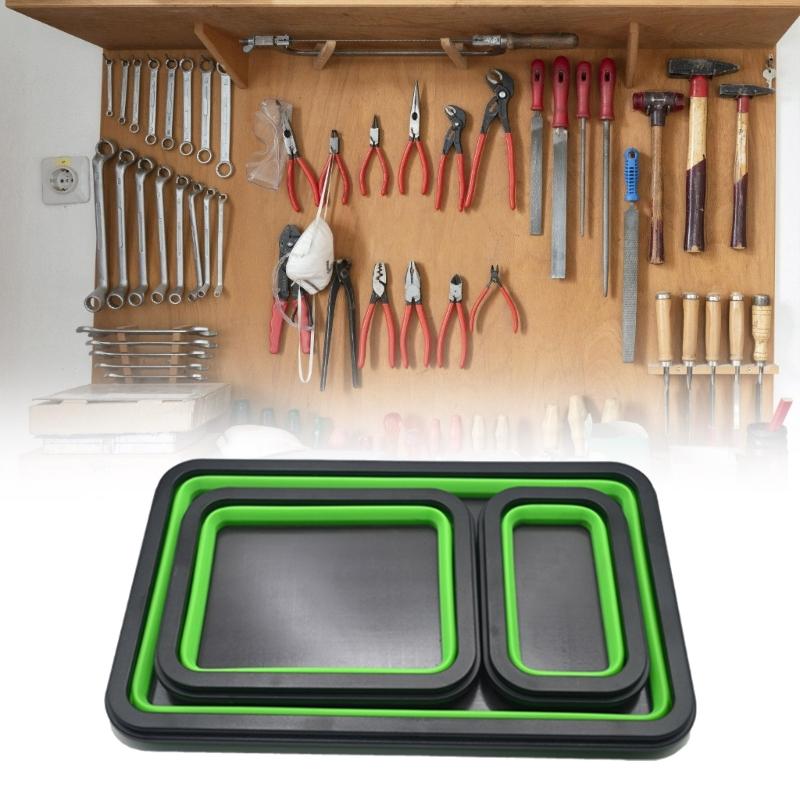 Faltbare magnetische Schraubenhalter-Schalen, Holzbearbeitung Klempner Werkzeug Silikon Rechteck Werkbank-Organizer für Mechaniker 3x