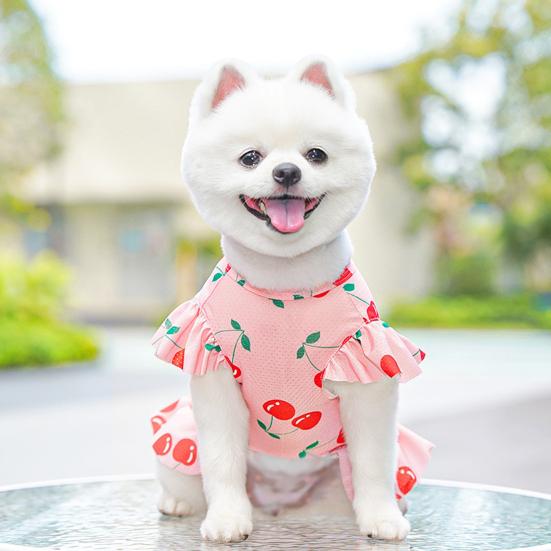 Cherry/Flower Printed Dog Dress Summer Pet Princess Skirt for Small Medium Girl