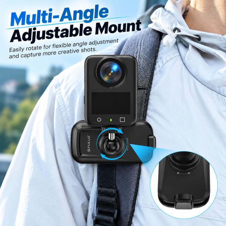 PULUZ Magnetic Quick-Release Backpack Clamp Mount with 1/4 inch Screw Interface for DJI, Insta360, GoPro and Other Action Cameras (Black)