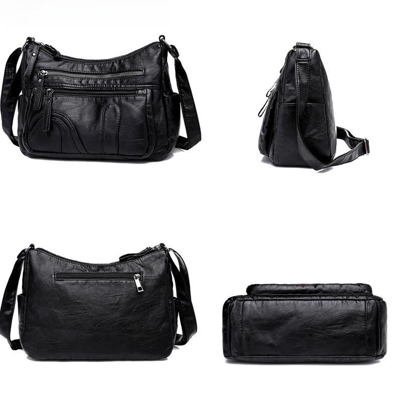 Black Winter Style Washed Leather Luxury Handbags Women Bags Designer Ladies Shoulder Crossbody Bags For Women