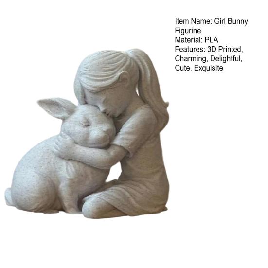Girl And Bunny Figurine, 3D Printed Girl Embrace Rabbit Statue, Small Cute Animal Ornament for Living Room, Desk, Cabinet Decor