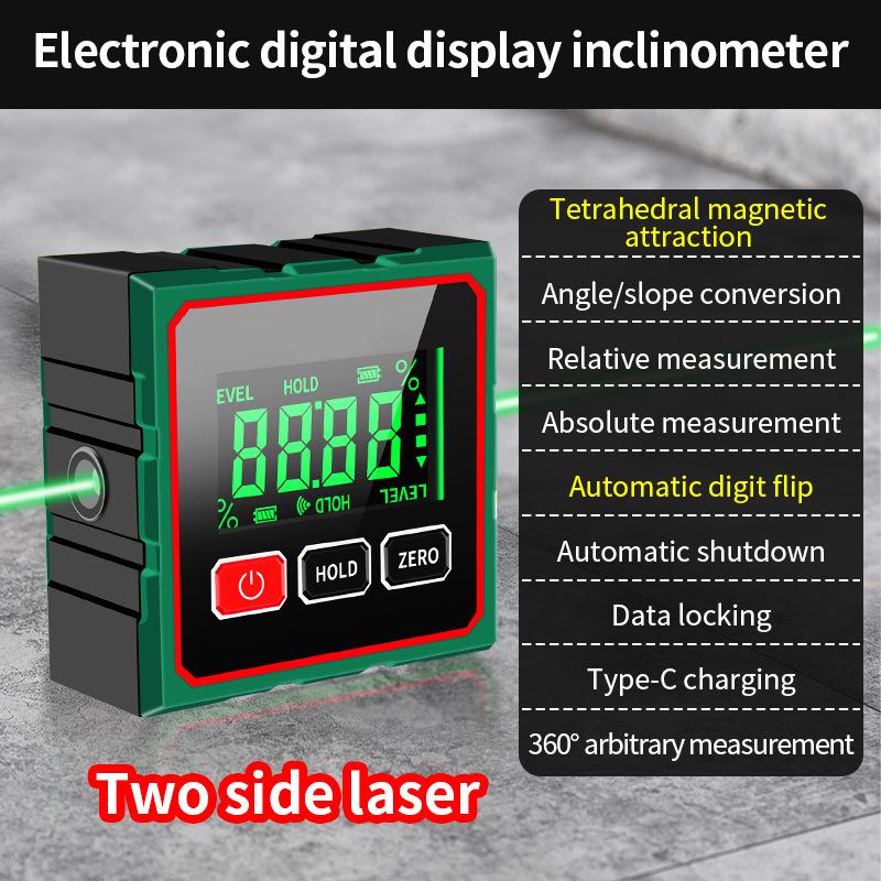 4-Side Magnetic Digital Inclinometer with Laser and Electronic Angle Ruler