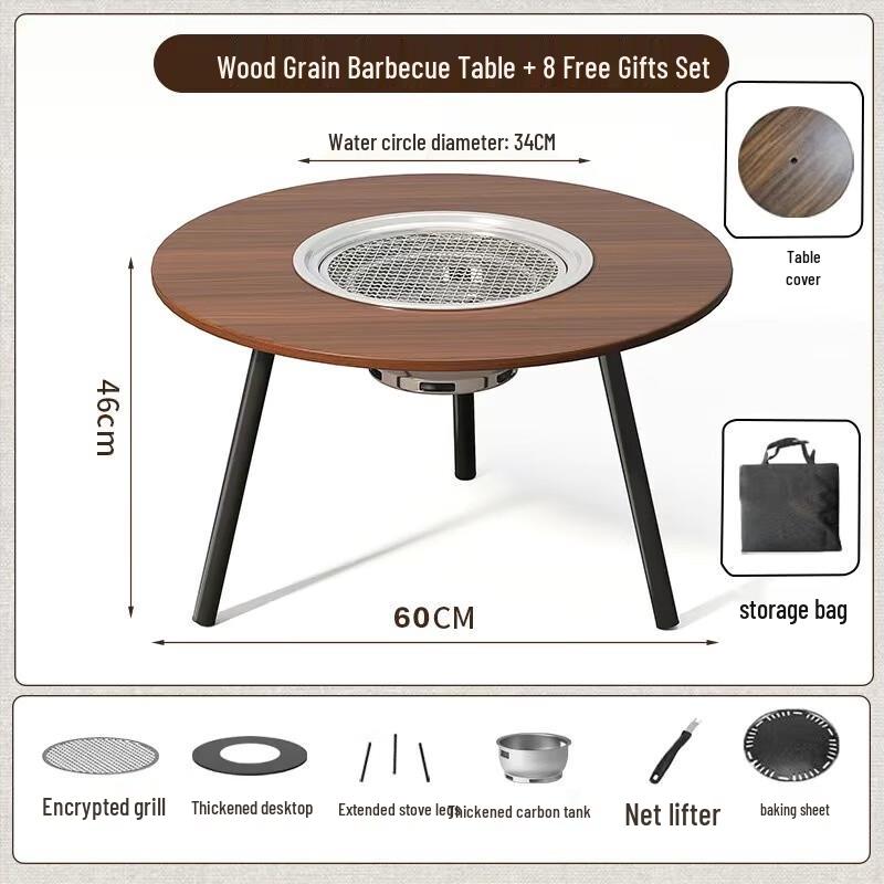 Foldable Multi-functional BBQ & Tea Table with Grill Net - 9 Piece Set 60*60*46cm