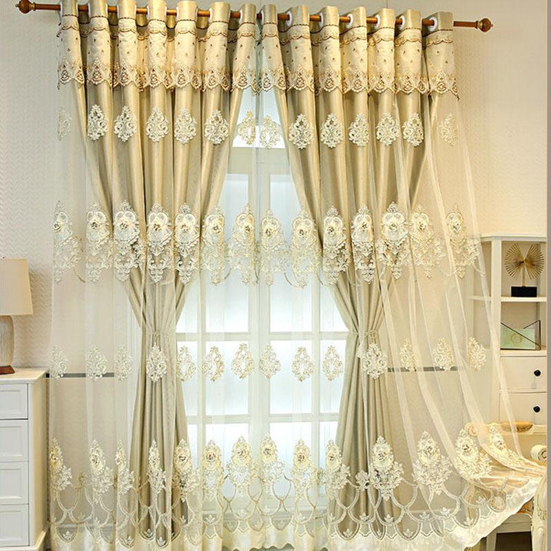 Európai stílusú függönyök sötétítő ruha fonal dombornyomott hímzés nappali hálószoba luxus függönyrúd