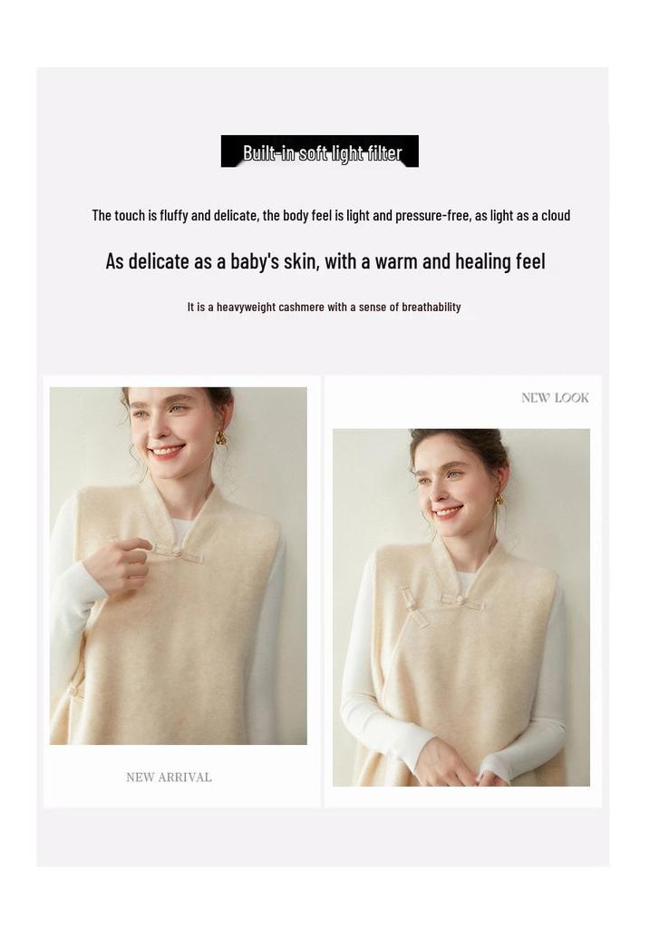 Women's Cashmere Knit Shawl Vest - Autumn/Winter Chinese Style with Slanted Lapel and Elegant Design