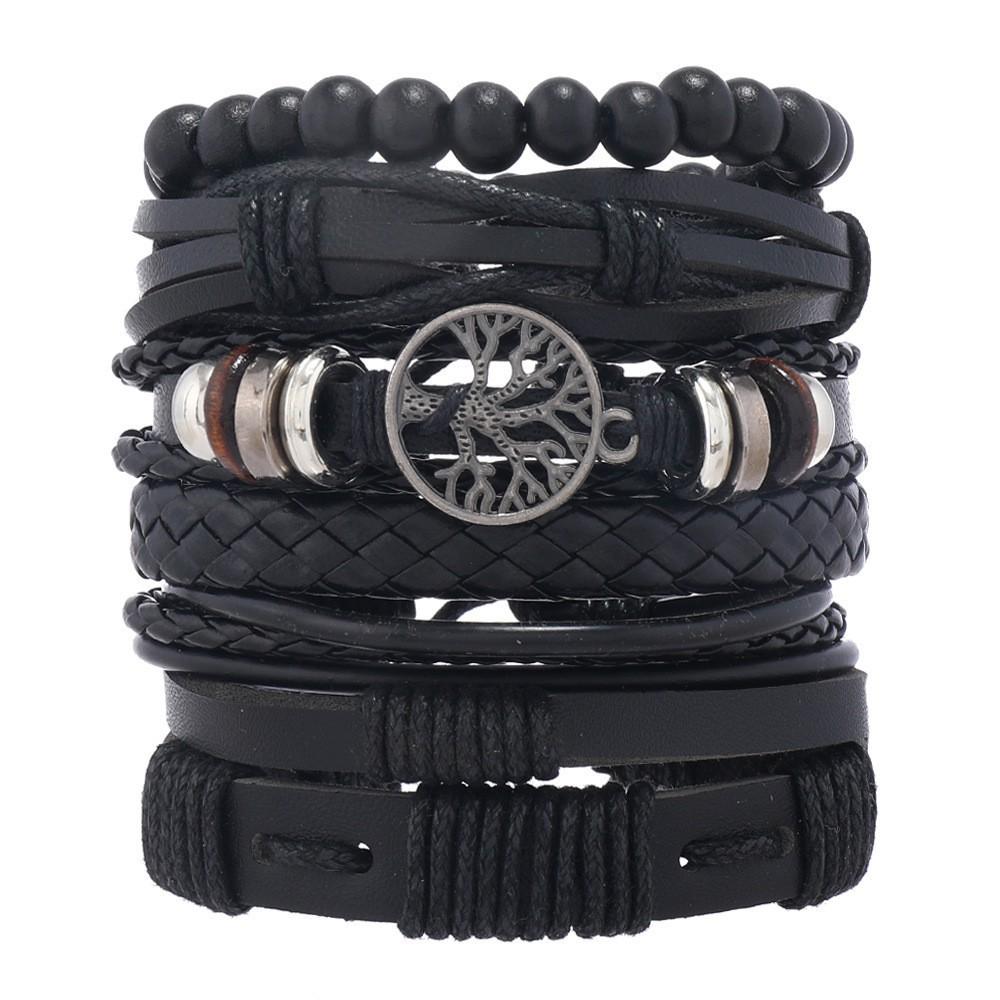 Skull head alloy accessory set of five pieces, cowhide bracelet, direct supply for jewelry