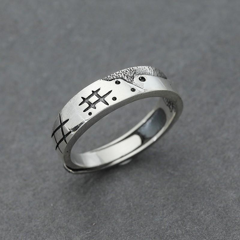 Adjustable Open Ring Couples Vintage Geometric Firefly Forest Design Plated Unisex Jewelry Gift Adjustable Open Band