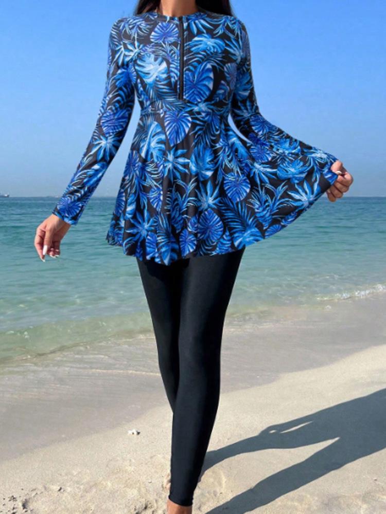 

Консервативный купальник-тройка с кленовым листом: Модный, Подчеркивающий фигуру и Защищающий от солнца XL темно-синий