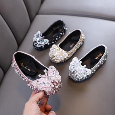 Nuovo stile primavera-autunno da signorina, scarpe basse da bambina, scarpe da principessa con strass, scarpe in pelle, scarpe per esibizioni di danza
