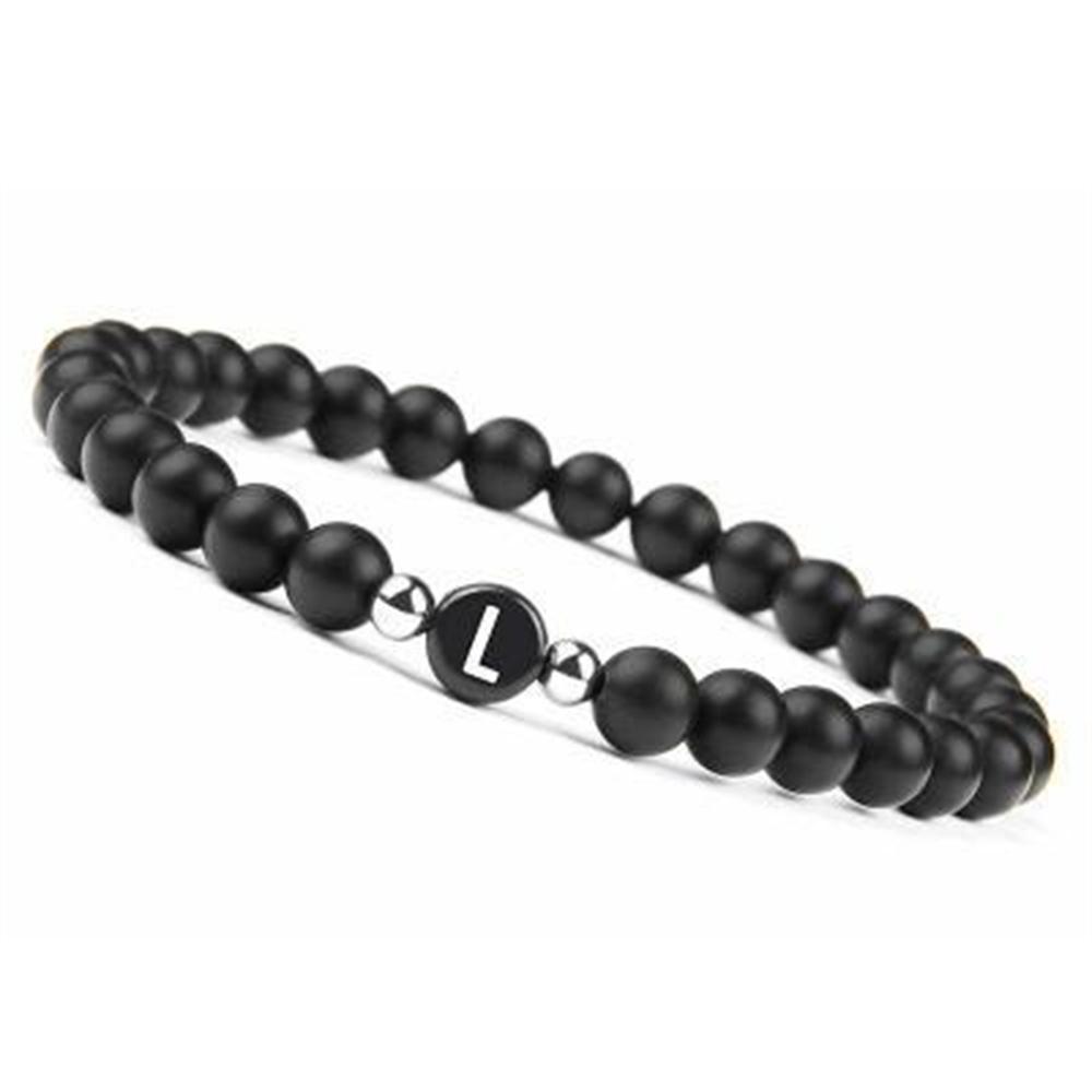6mm 26 Písmen Náramek Unisex Černý Matný Kámen Korálkový Náramek Ručně Vyráběný DIY Náramek pro Ženy Muže Páry Dárky k Přátelství