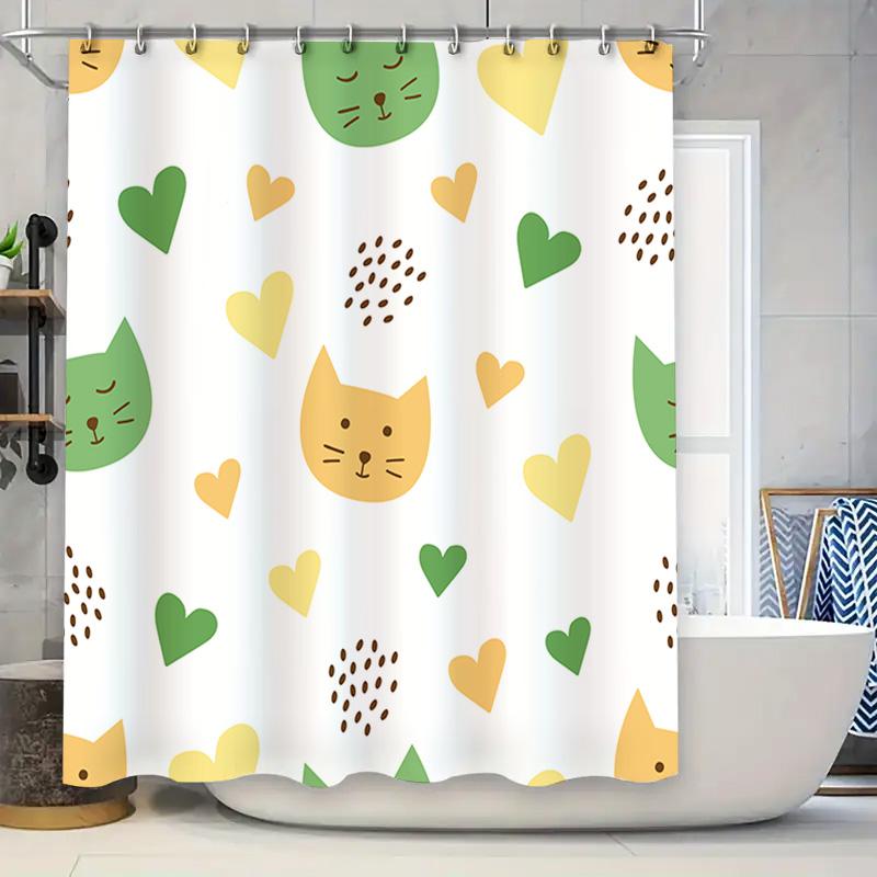 

Decorate Your Bathroom With This Adorable Cat Heart Shower Curtain Set! W60H190(CM)-1 Pcs