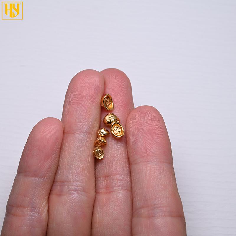 Fu Character Gold Ingot Beads: 24k Gold Plated Copper, Hole-Drilled for DIY Handmade Braided Rope Jewelry