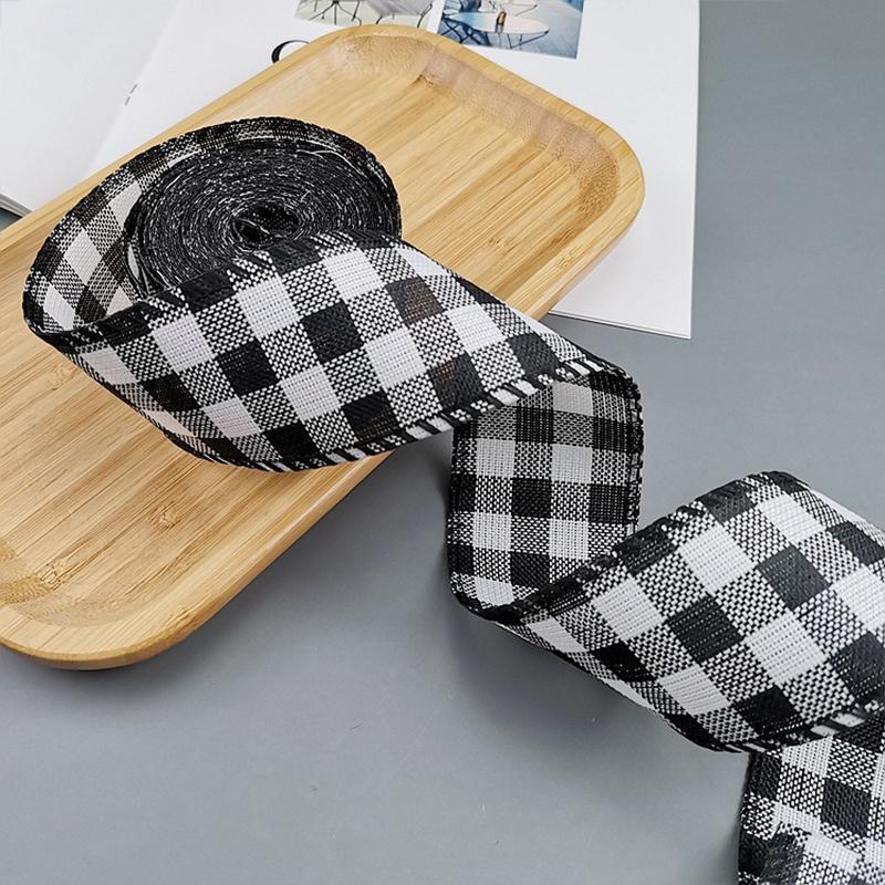 4CM x 6M Linen ribbonsDIY bows for crafts Hemp wire Edge Linen Ribbon christmas decorations green red Plaid Ribbon DD022