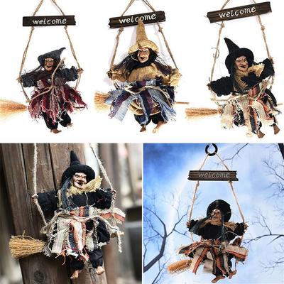 Wooden Pendant Halloween Hanging Ghost Haunted House Props Witch Dolls Home Door Bar Club Decor