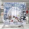 Snowman Cartoon Christmas Winter Shower Curtain Merry Christmas Red Bird Snowy Pine Bathroom Decor Polyester Bathtub Curtain
