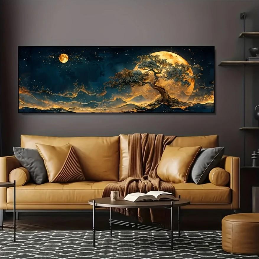 Gold Abstract Tree of Life Canvas Painting for Bedroom & Living Room Décor