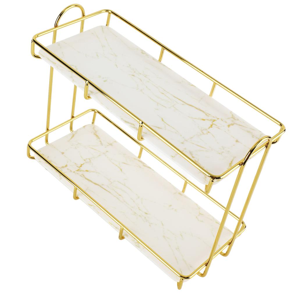 Bathroom Storage Rack Gold White 2 Tier Makeup Shelf Humanized Structure Anti Slip Counter