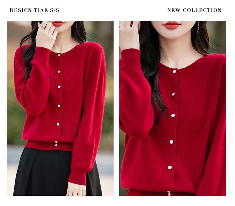 Autumn & Winter Round Neck Wool Cardigan - Women's Loose Knit Jacket, Long Sleeve, Short Style Top