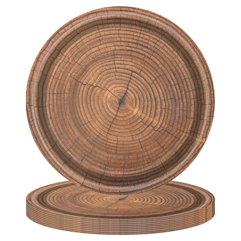 10pcs 7-inch/9-inch Retro Imitation Wood Grain Disposable Plate Paper Tray Birthday Party Holiday Party Decoration Household Ite