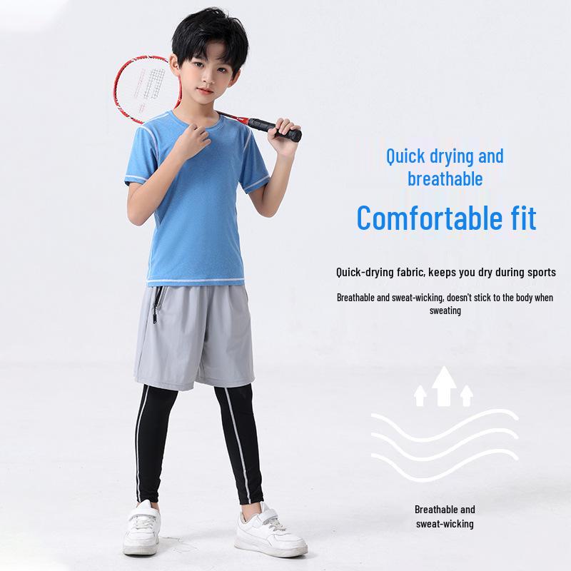 Boys' Quick-Dry Running Suit - Spring/Summer Sports Set for Training, Fitness, Basketball, Football, Tight Fit Print.