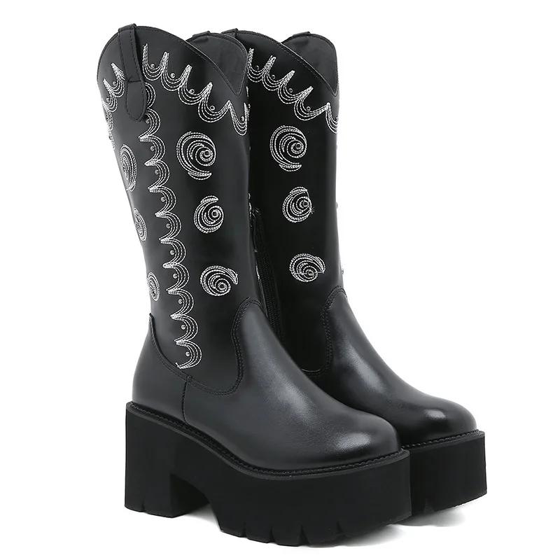 Fashion Matte Black Knee High Boots Women Platform Wedges High Heels Thick Bottom Ladies INS Hot Winter Fashion Elegant Drop Ship