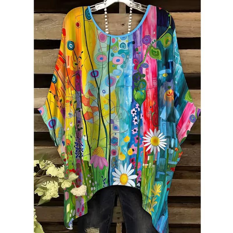 Fashion New Arrival Plus Size Bastet Egyptian Cat Goddess Print Women's Top Elegant Casual Style Round Neck Long Sleeve T-Shirt