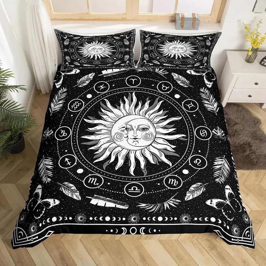 Sun and Moon Bedding Set Twelve Constellations Zodiac Duvet Cover Set for Boys Girls Astrology Comforter Cover Queen Size