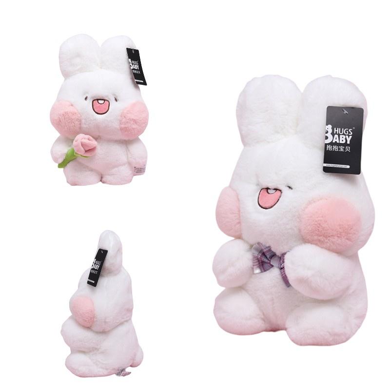 Adorable Plush Bunny Toy With Flower And Bowtie Decorations