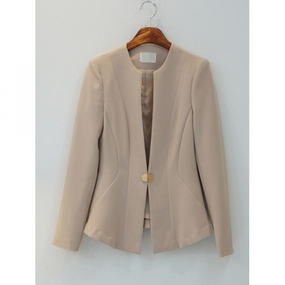 Style Latte Office Look Gold Button Peplum No Collar Jacket