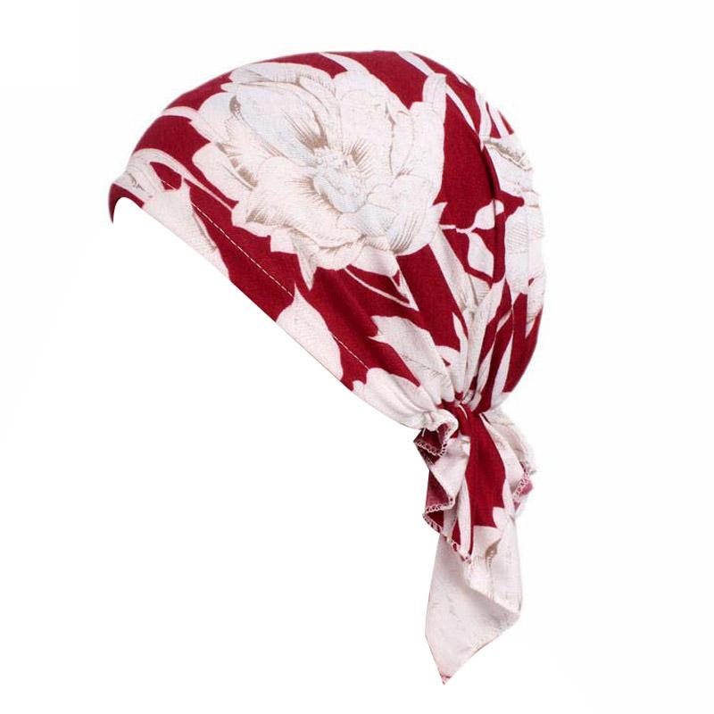 Women Printed Muslim Turban Pre-tie Style Cancer Chemo Hat Beanie Scarf Turban Head Wrap Cap  Headwear Lady Hair Accessories