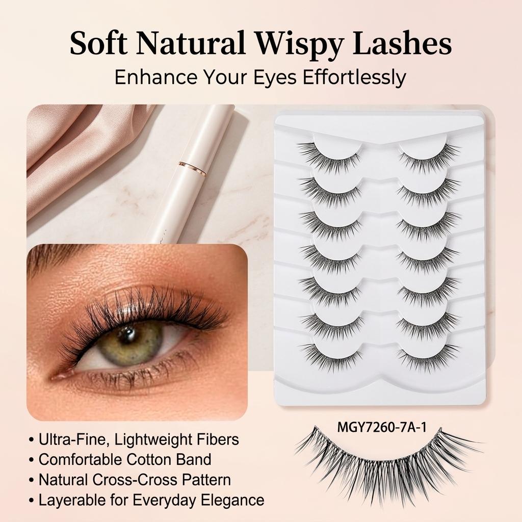 Korean Style Natural False Eyelashes Transparent Stem Everyday Use Soft Comfortable Clear Thin Band