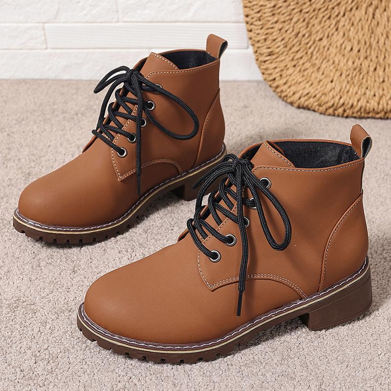 Fashion 2025 Thick Heels Ankle Boots for Women Vintage Plus Size 36-43 Lace Up Shoes Woman Autumn Winter Non Slip Short Booties Mujer