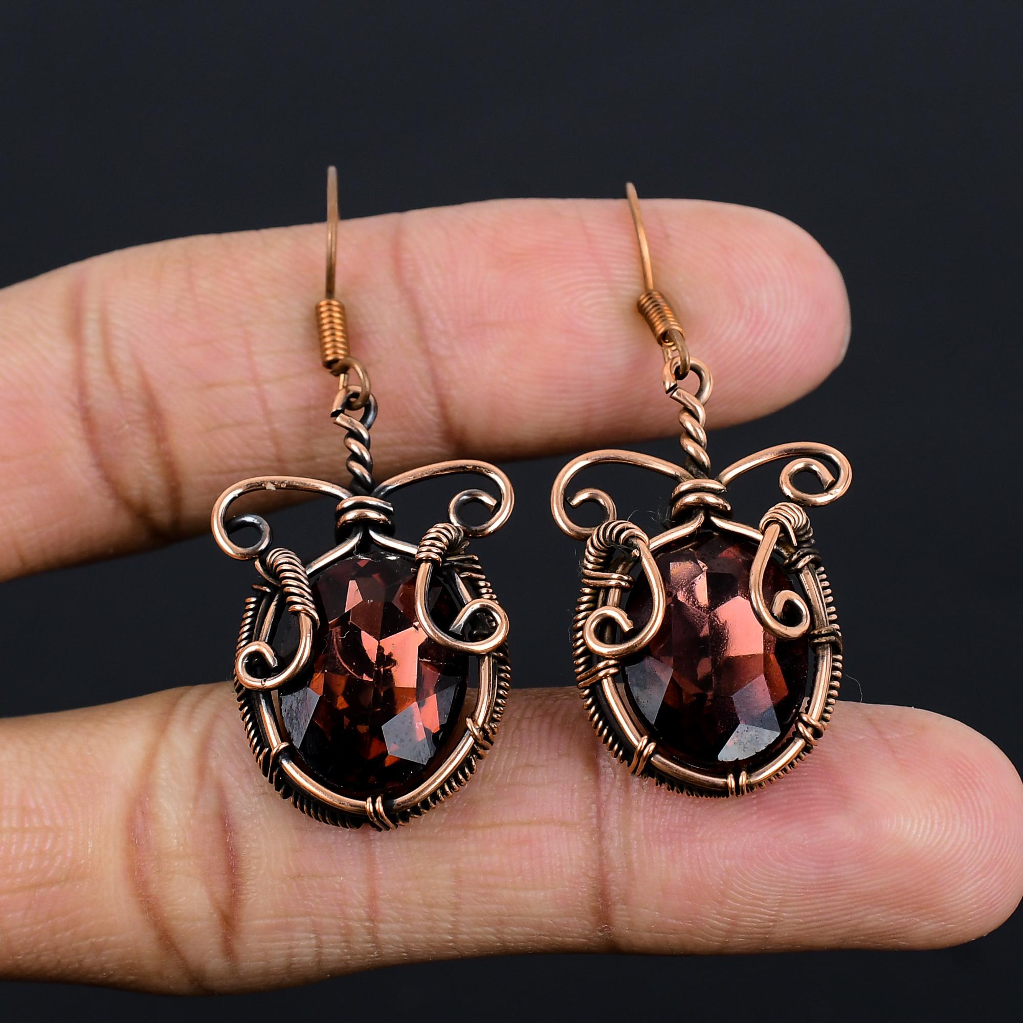 

Серьги из розового аметиста, ювелирные изделия из драгоценных камней, серьги, обернутые медной проволокой 999 пробы, красивые серьги ручной работы 2.55 Inches