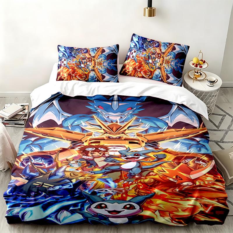 Digimon 3pc Set Perfect for Bedroom Use Comfortable Bedding Set Includes a Duvet Cover and Two Pillowcases Ideal Birthday or Christmas Gift