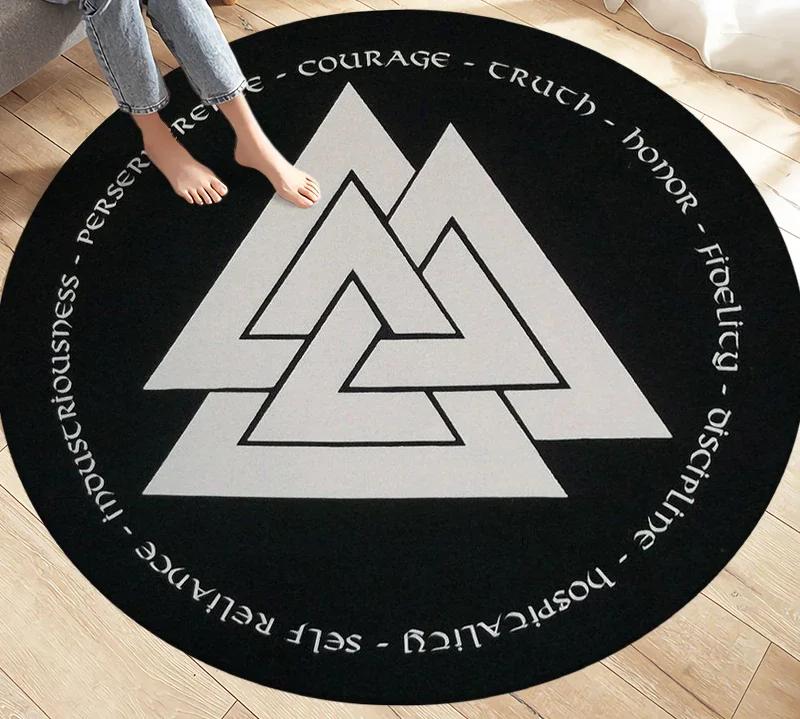 Viking Valknut Yggdrasil Tree of Life Area Rug Round Carpets Rugs for Living Room Bedroom Foot Pad Decoration Non-slip Floor Mat