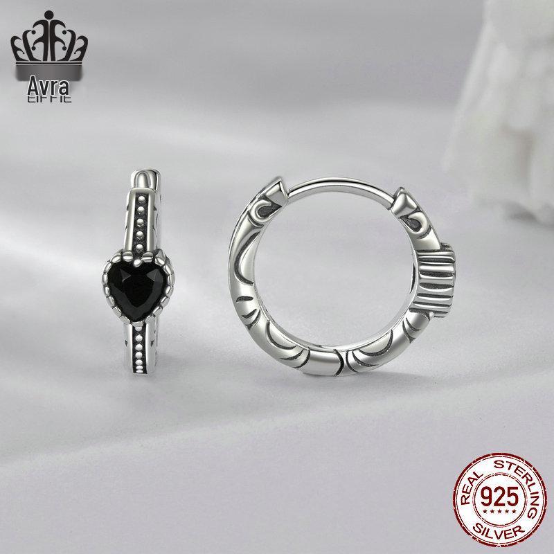 Avle Retro Heart Pattern S925 Sterling Silver Oxidized Earrings for Women