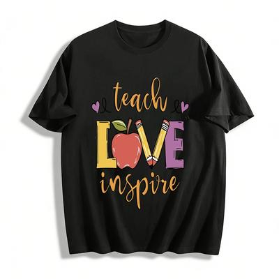 Teach Love Inspire Teacher Themed Casual Printed Tee Pure Cotton T-shirt