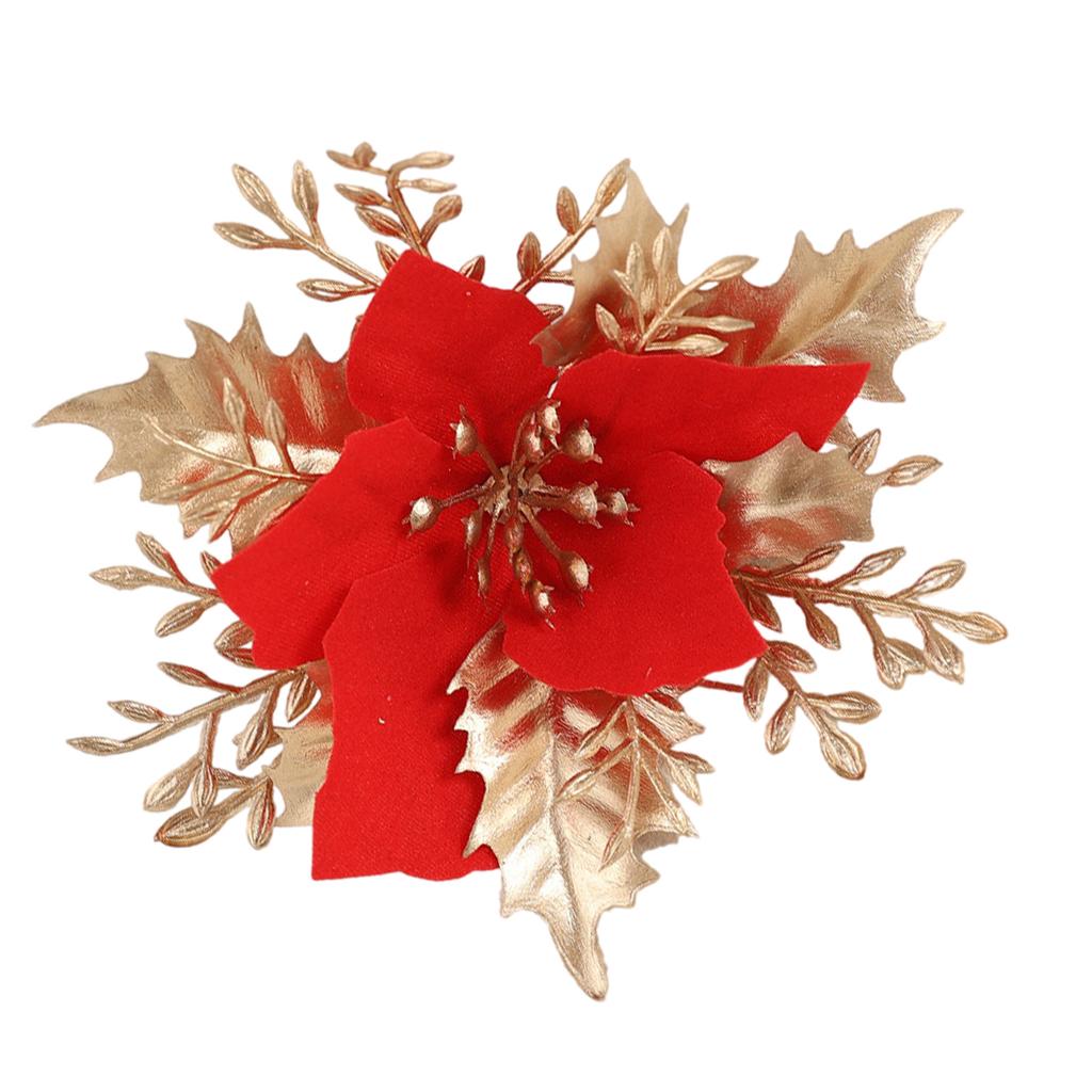 Christmas Tree Decoration Poinsettia Flower Artificial Christmas Flower for Wreath Home Holiday Party Decoration