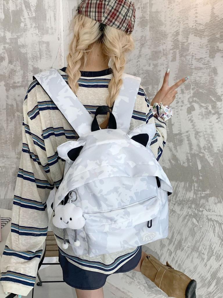 Cartoon Cat Ear Backpack For Girls With Nylon Material And Spacious Design For Daily Use