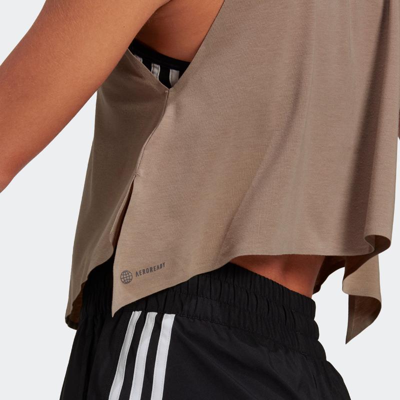 Adidas Solid Color Quick-Dry Sports Fitness Crop Tank Top Women Tops Brown Grey HB6289
