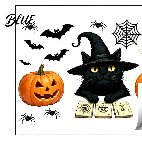 Festive Balcony Glass Art Cute Black Cat Halloween Window Clings Pumpkin Ghost Bat Spider Decorative Film Decals Non-Adhesive Stickers for