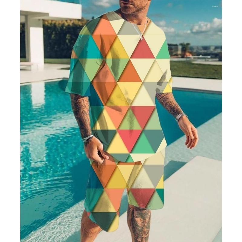 Neues Herren-Rundhals-T-Shirt-Set mit optischem Täuschungsmuster, zweiteiliges Set, modisches Herren-Sommer-T-Shirt-Set